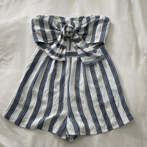 Tea & cup blue and white striped sleeveless romper